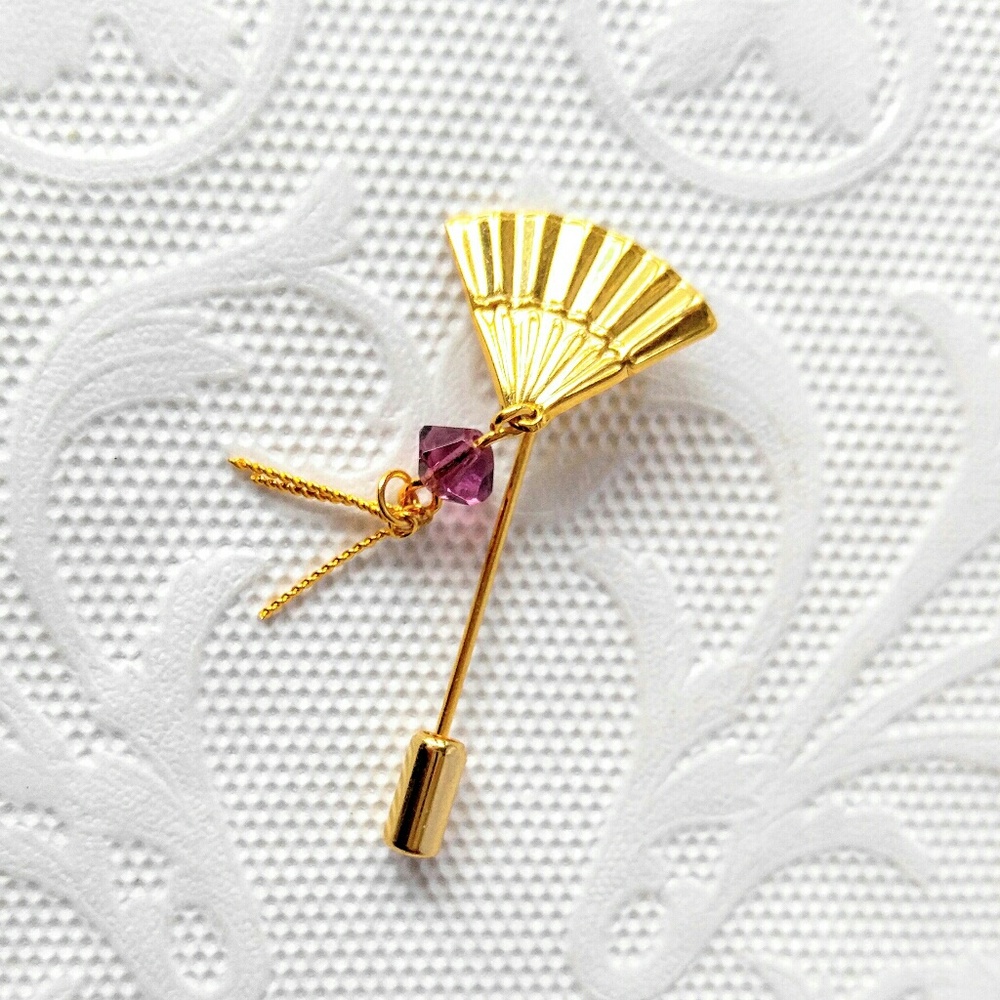 PRETTY Fan Pin-Stickpin/Brooch/Scarf-Asian- Purple